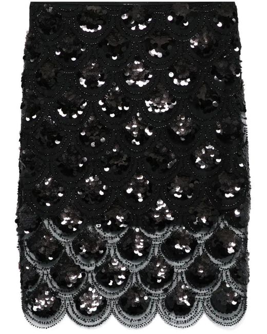 ROTATE BIRGER CHRISTENSEN Black Sequins Pencil Skirt