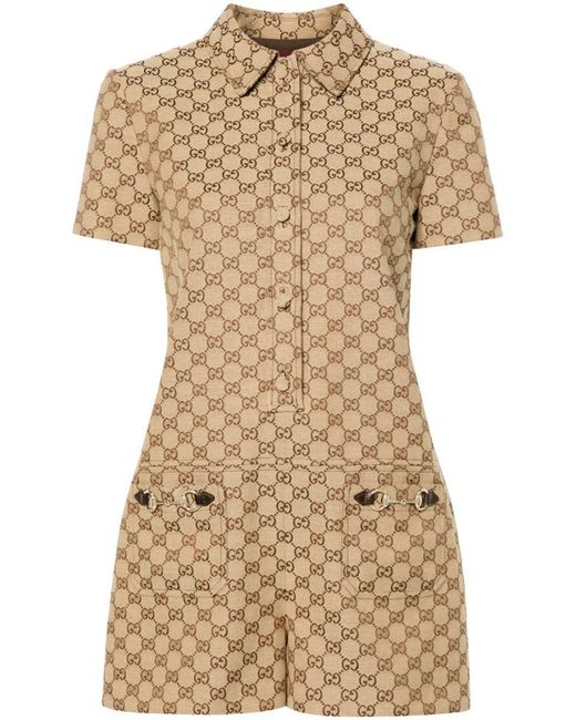 Gucci Gg Supreme Canvas Playsuit in Natural | Lyst