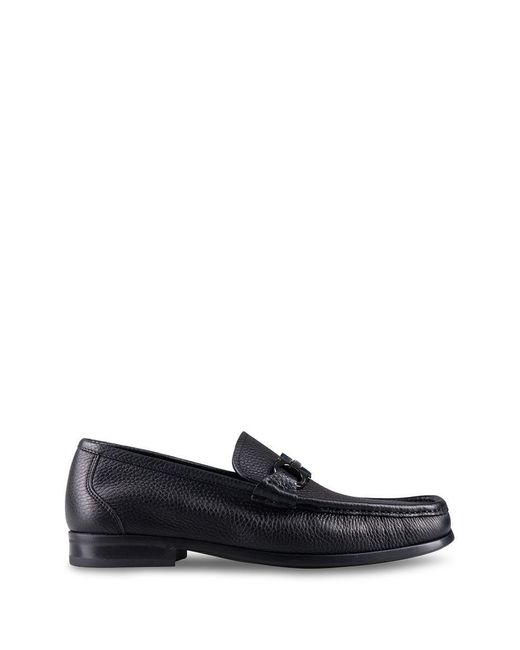 Ferragamo Blue Grained Leather Gancini Loafers Shoes for men