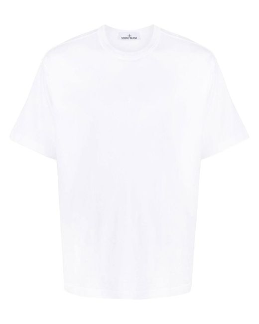 Stone Island White Embroidered Logo Cotton T-Shirt for men
