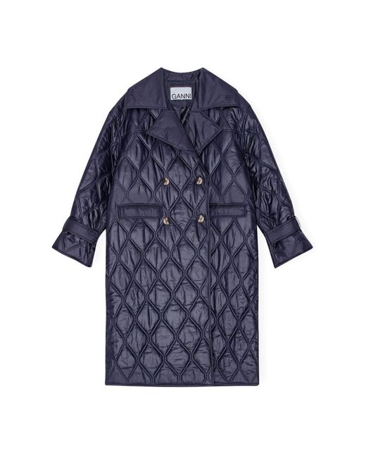 Ganni Blue Shiny Quilt Coat