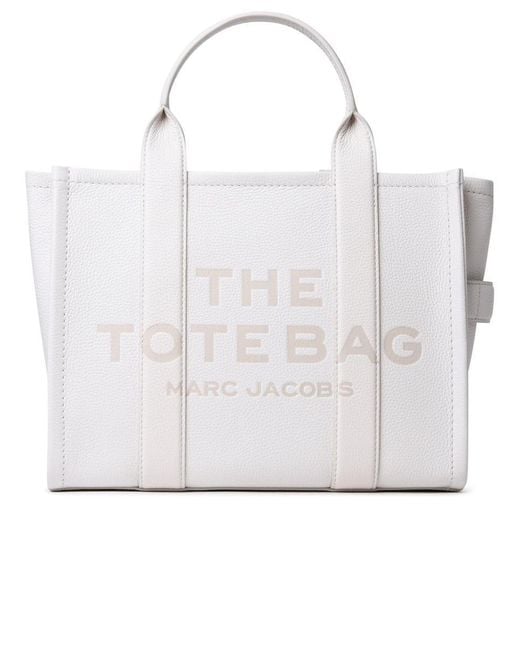 Marc Jacobs White Cream Leather Midi Tote Bag