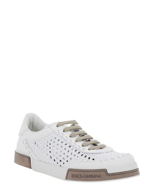 Dolce & Gabbana White 'Portofino' Sneakers With Mesh Inserts And Embossed Logo On The Side for men