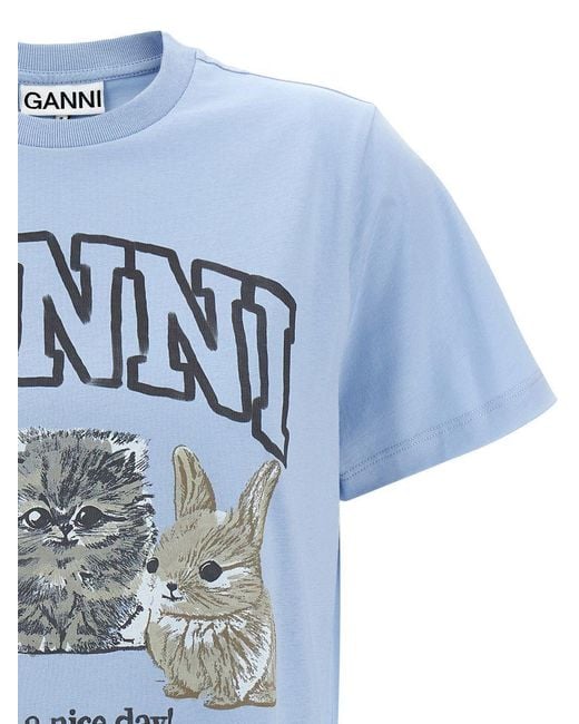 Ganni Animal Print' T-Shirt in Blue | Lyst