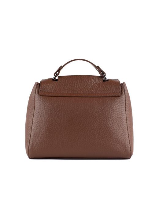 Orciani Brown Sveva Soft Small Carob-Colored Leather Handbag With Shoulder Strap