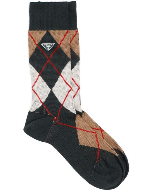 Prada Black Argyle-Check Crew Socks