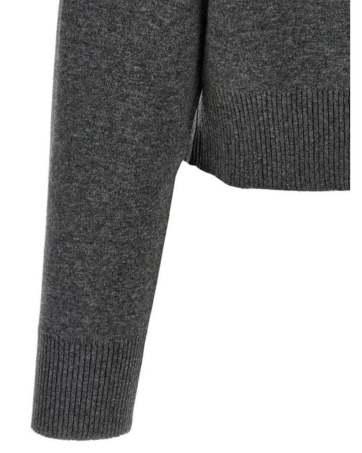 Brunello Cucinelli Gray 'Shiny Zipper Pull' Wool Cardigan