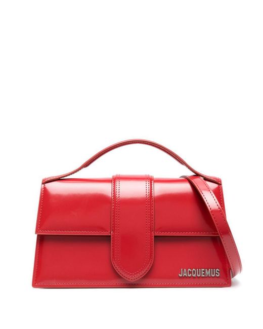 Jacquemus Red Patent Leather 'The Large Bambino' Handbag With Logo Plaque
