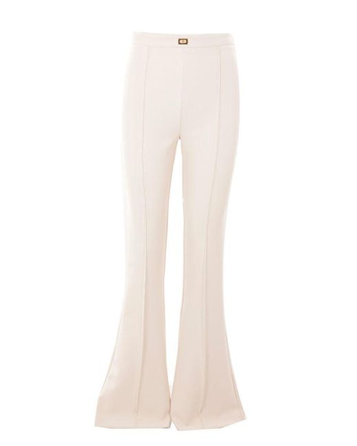 Elisabetta Franchi White Butter Flared Trouser With Logo