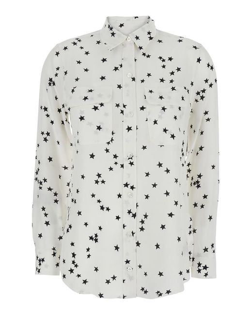 Equipment Gray Shirt With All-Over Star Motif And Patch Pockets On The Chest