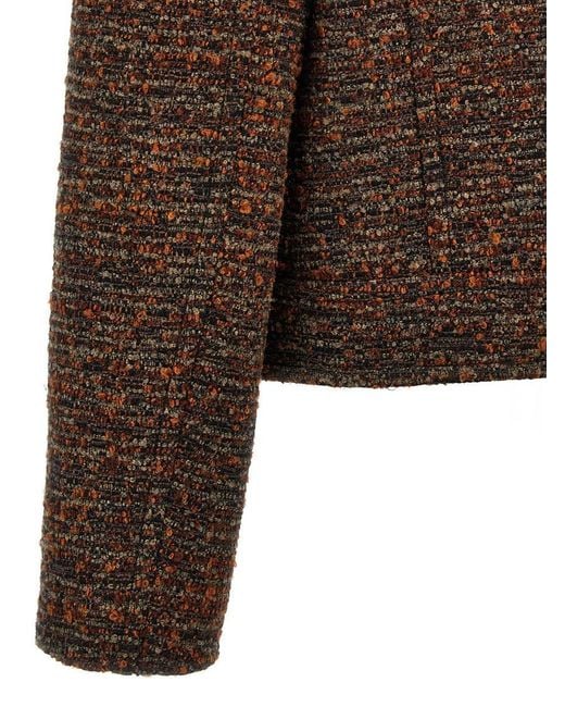 Alberta Ferretti Brown Bouclé Double-Breasted Short Coat