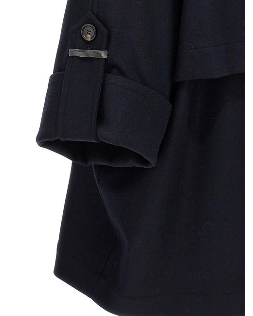 Brunello Cucinelli Blue 'Shiny Cuff Details' Caban Coat
