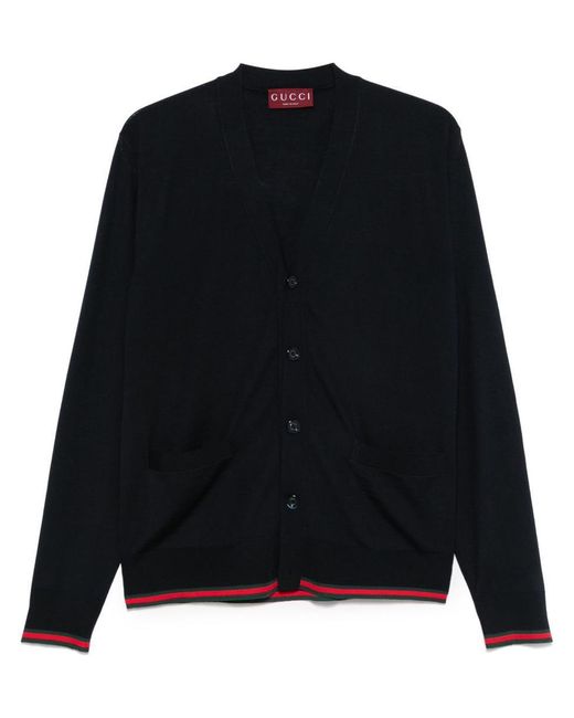 Gucci Black Web Detail Wool Cardigan for men