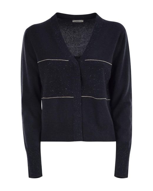 Peserico Blue Tricot Cardigan With Light Spots