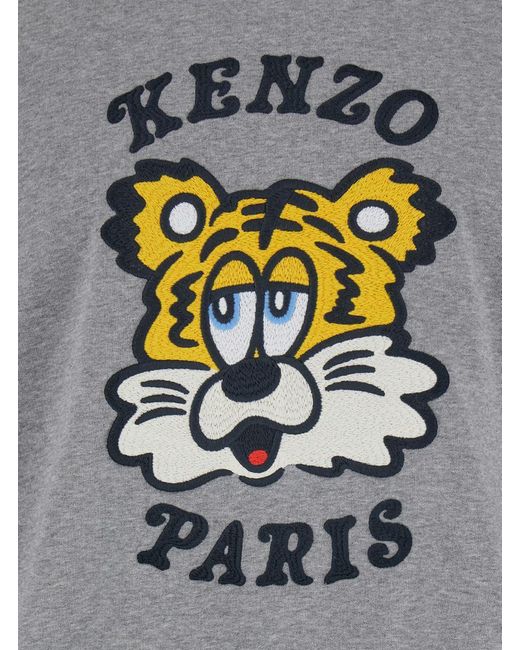 KENZO Gray 'Verdy Market' Crewneck Sweatshirt With Dropped Shoulders And Maxi Logo Embroidery On The Front for men