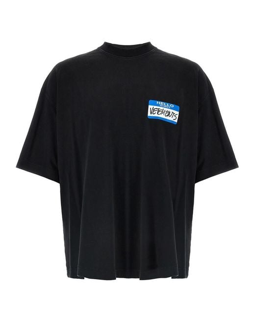 Vetements Black 'My Name Sticker' T-Shirt for men