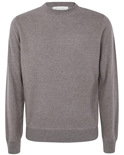 FILIPPO DE LAURENTIIS Gray Long Sleeves Cashmere Wool Round Neck Sweatshirt for men