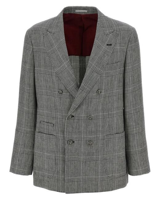 Brunello Cucinelli Gray Double-Breasted Blazer for men