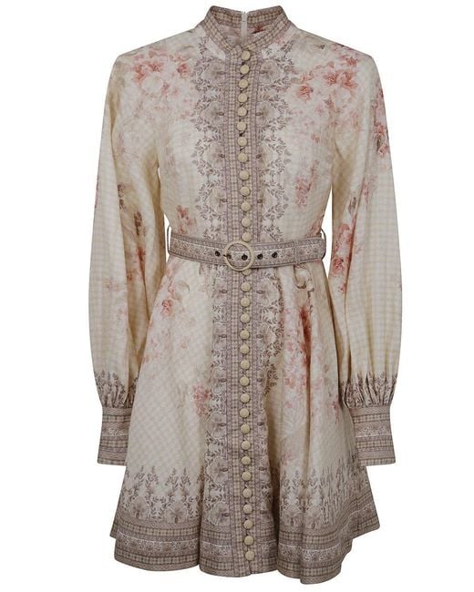 Zimmermann Gray Illuminate Buttoned Mini Dress