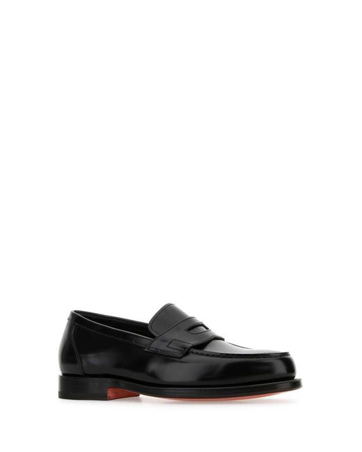 Santoni Black Leather Loafers for men