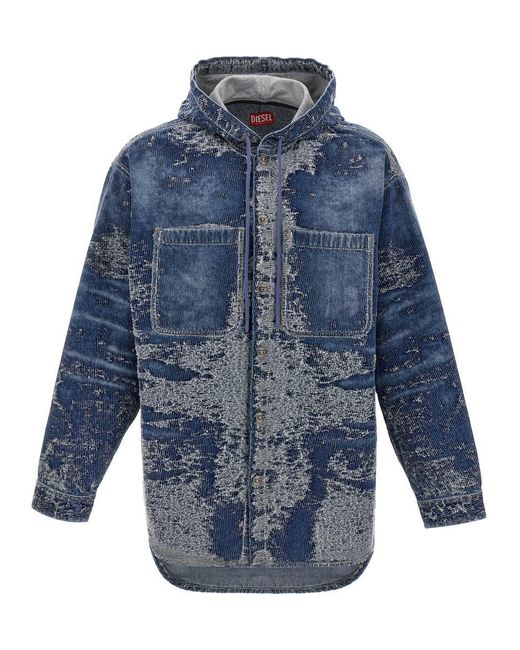 DIESEL Blue 'D-Dewnys-Hood-S' Overshirt for men