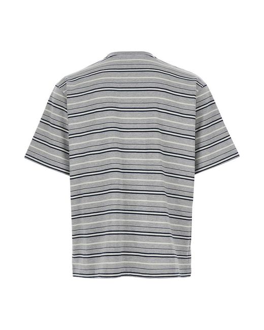 AFTER PRAY Gray Crewneck T-Shirt With All-Over Striped Motif for men