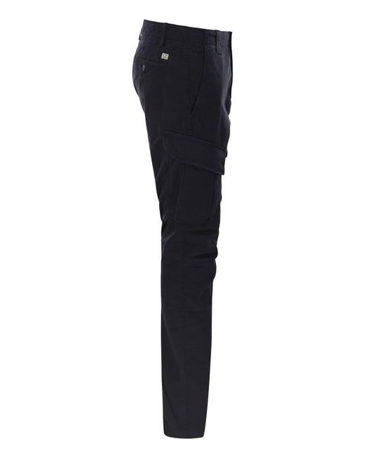 C P Company Blue Frosted Stretch Cotton Cargo Trousers for men