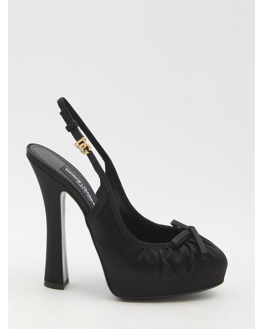 Dolce & Gabbana Black Dolce&Gabbana Satin Slingback Platform Shoes