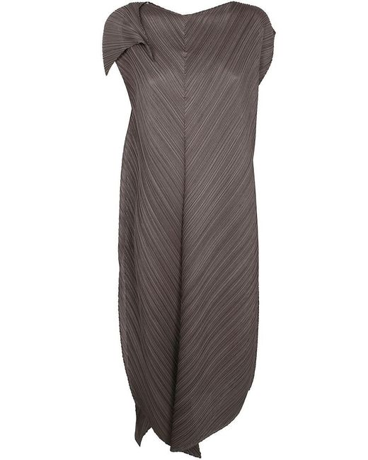 Pleats Please Issey Miyake Brown Flare Midi Dress