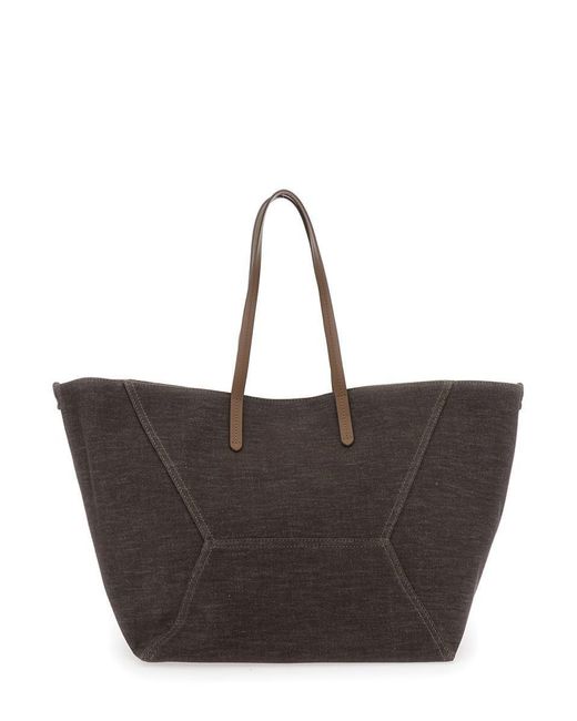 Brunello Cucinelli Brown 'Duo' Shoulder Bag With Two Flat Handles And Concealed Magnetic Closure