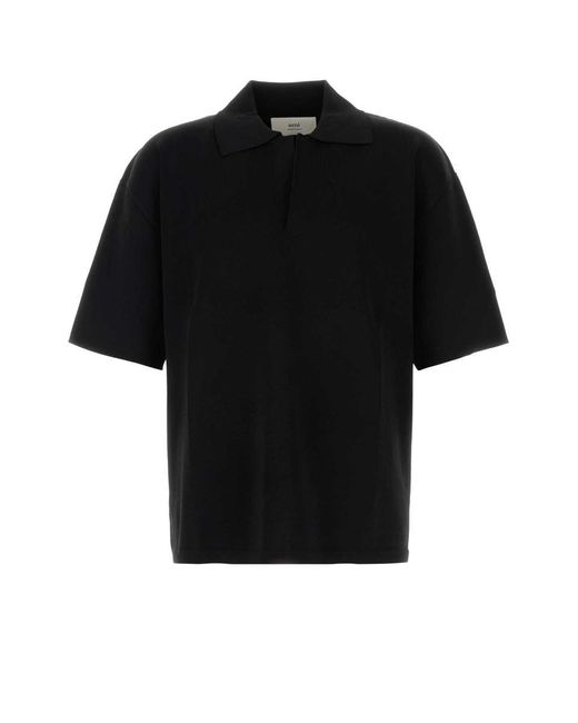 Tシャツ・カットソー AMI PARIS Black viscose blend oversize polo shirt Ami Paris Ami Viscose Blend Oversize Polo Shirt in Black for
