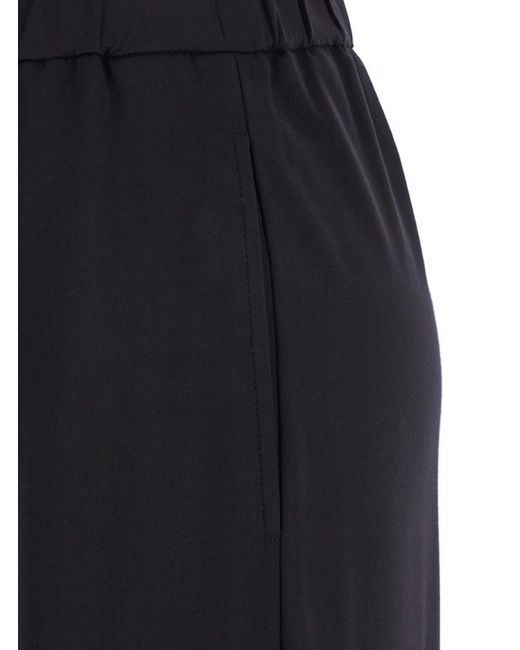 Plain Black Pants With Elastic Waist And Side Pockets