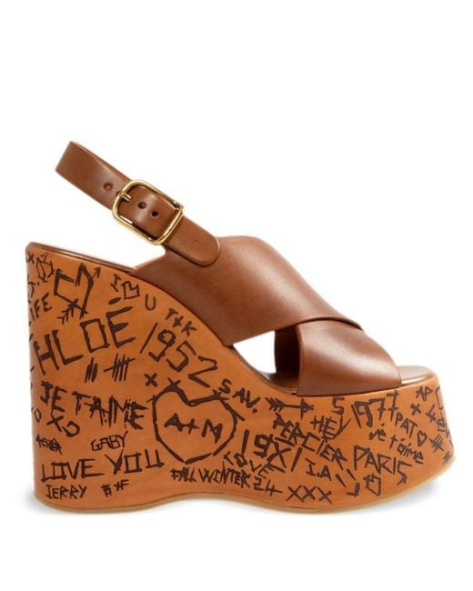 Chloé Brown Maxime Wedge Sandals