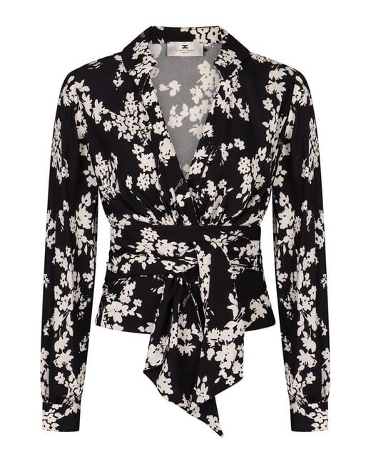 Elisabetta Franchi Black Printed Georgette Blouse