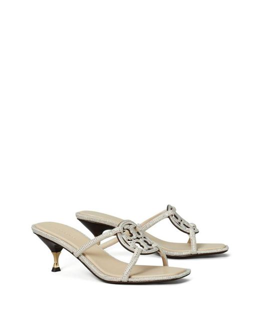 Tory Burch White Pave Geo Bombe Miller Low Heel Sandal Shoes