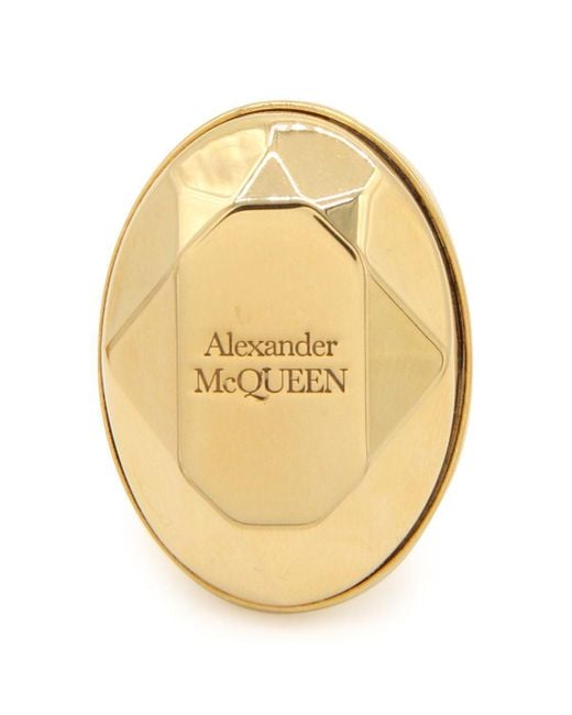 Alexander McQueen Metallic Stone Logo Ring