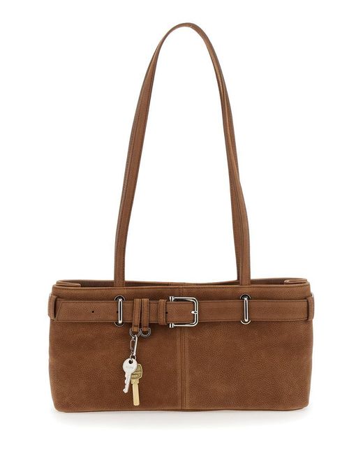 OSOI Brown 'Brocle' Shoulder Bag With Belt And Pendant Key Details
