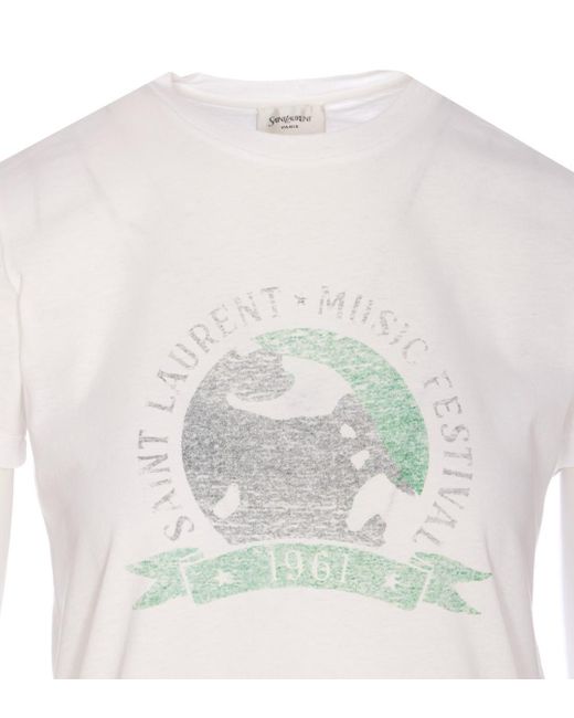Saint Laurent Musical Festival Print T-Shirt in White | Lyst