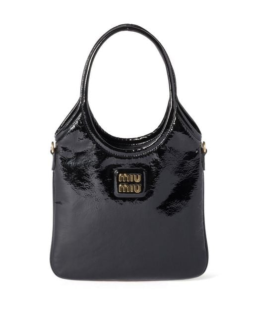 Miu Miu Black Patent Naplak Leather Ivy Tote Bag