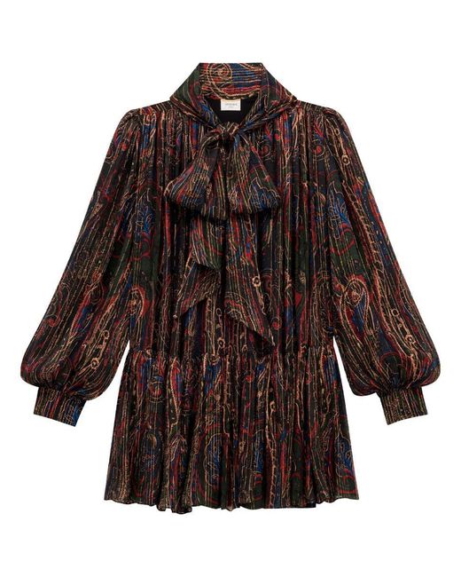 Saint Laurent Brown Silk-Blend Patterned Mini Dress