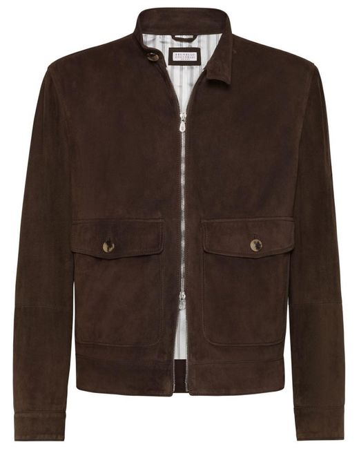 Brunello Cucinelli Brown Suede Leather Jacket for men