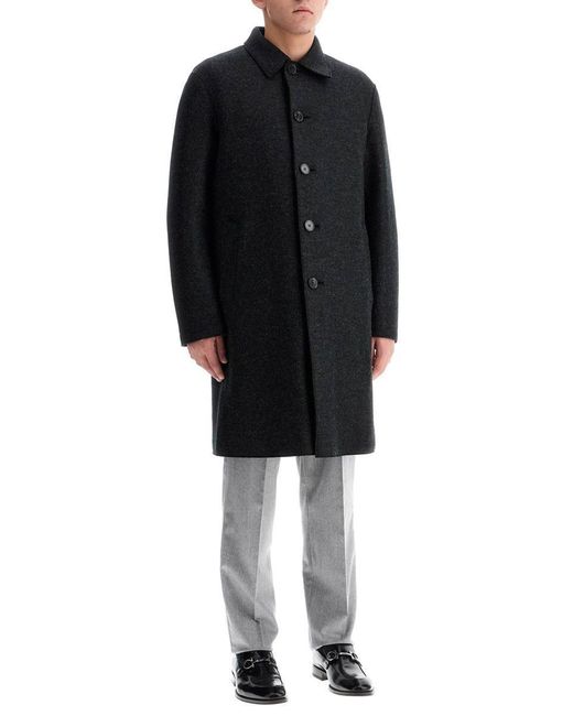 Harris Wharf London Black Single-Breasted Pressed Wool Coat for men