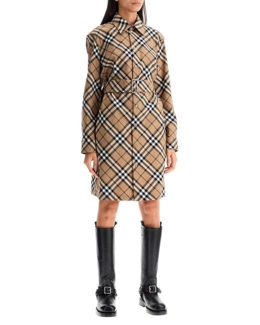 Burberry Natural Ered Wool Blend Chemisier Dress