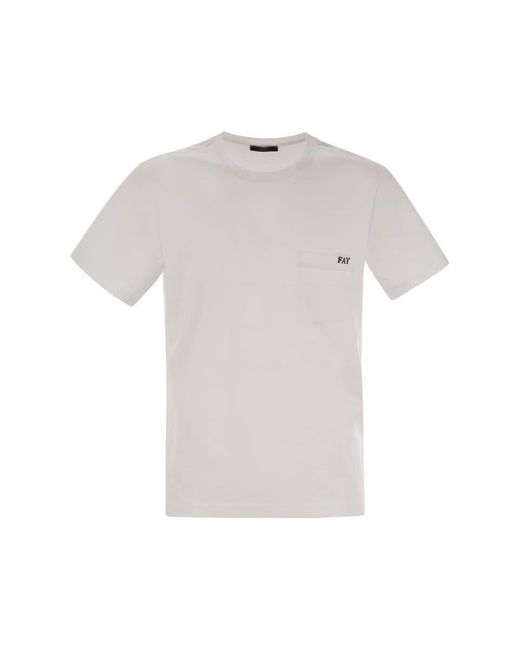 Fay White Cotton T-Shirt With Pocket for men