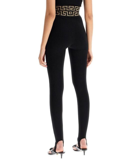 Versace Black Leggings With Stirrup And Greek Band