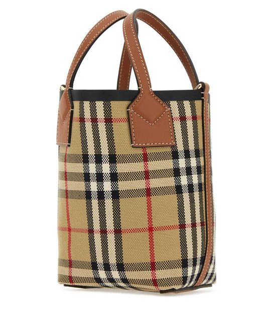 Burberry London Mini Check Canvas Leather Tote in Brown Lyst UK