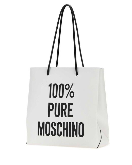 Moschino Black Logo-Print Leather Tote Bag