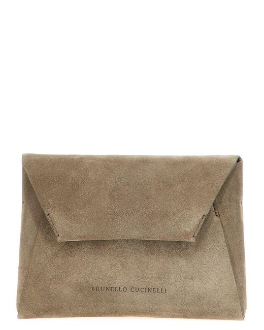 Brunello Cucinelli Brown Monile Suede Clutch Bag