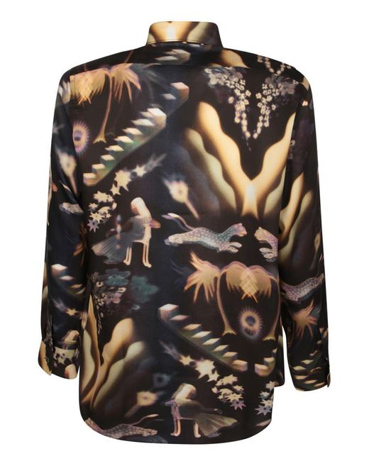Paul Smith Black Artistic Print Long Sleeve Shirt With Classic Collar for men