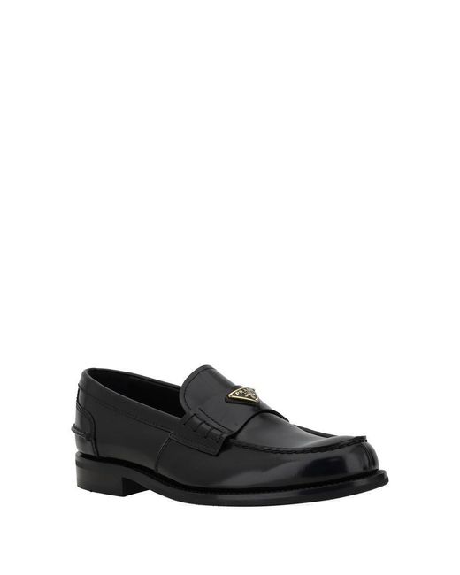 Prada Black Brushed Leather Loafers for men